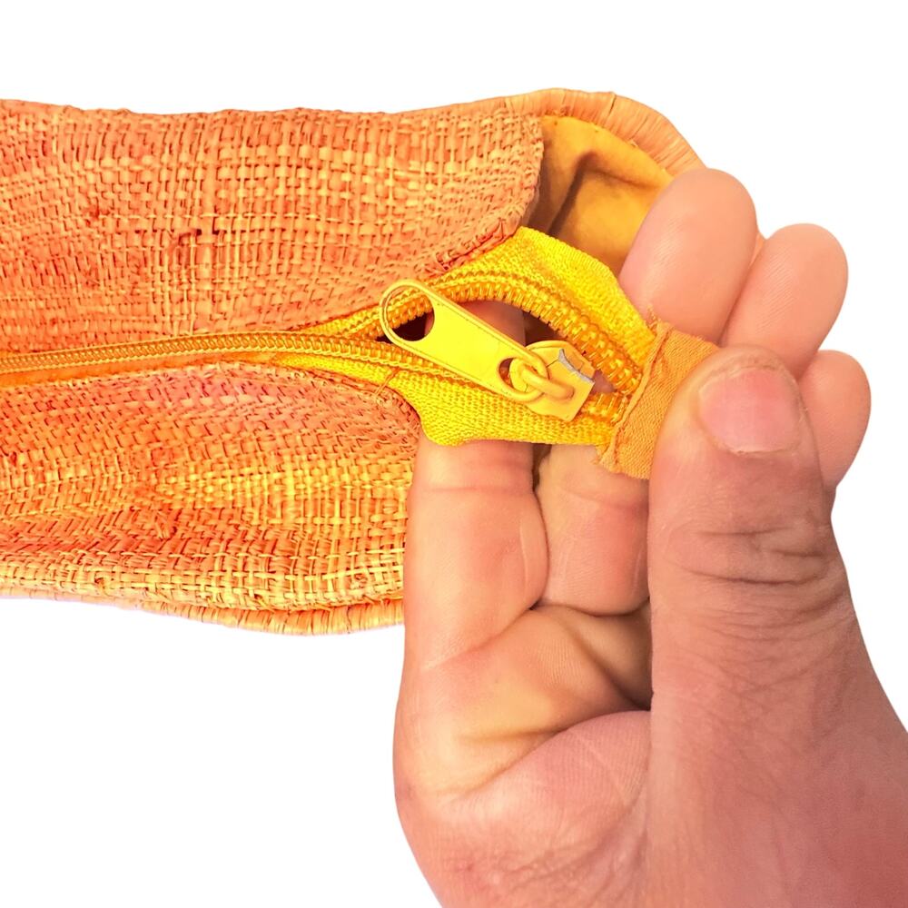 Flora Bella Striped Orange, Yellow & Brown Woven Tote with Bamboo Handles *read* - Picture 11 of 12